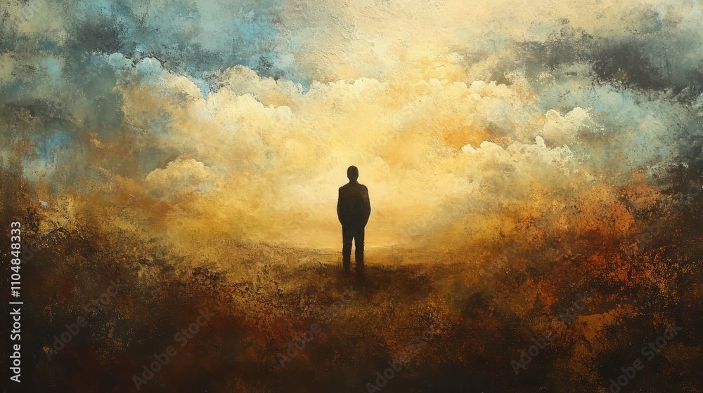Obraz premium Solitary Figure at Dawn: A Journey into the Unknown