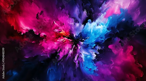 Colorful abstract explosion of vibrant hues on a dark background, dynamic art. photo