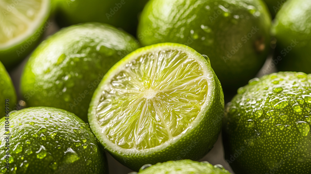 Close-Up of Fresh Limes with Water Droplets Close-Up of Fresh Limes with Water Droplets
