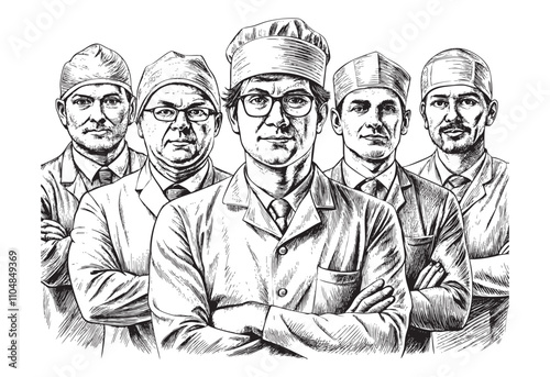 group of team surgeon doctor sketch hand dawn drawing vector illustration