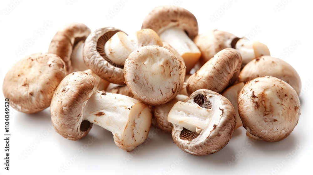 A pile of fresh mushrooms, showcasing their natural texture and color for culinary use. A pile of fresh mushrooms, showcasing their natural texture and color for culinary use.