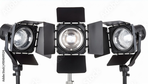 Glowing studio strobe light isolated white background photo