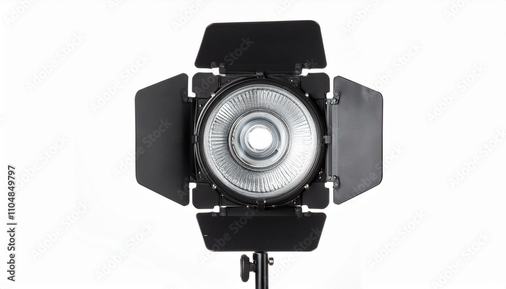 Glowing studio strobe light isolated white background Glowing studio strobe light isolated white background