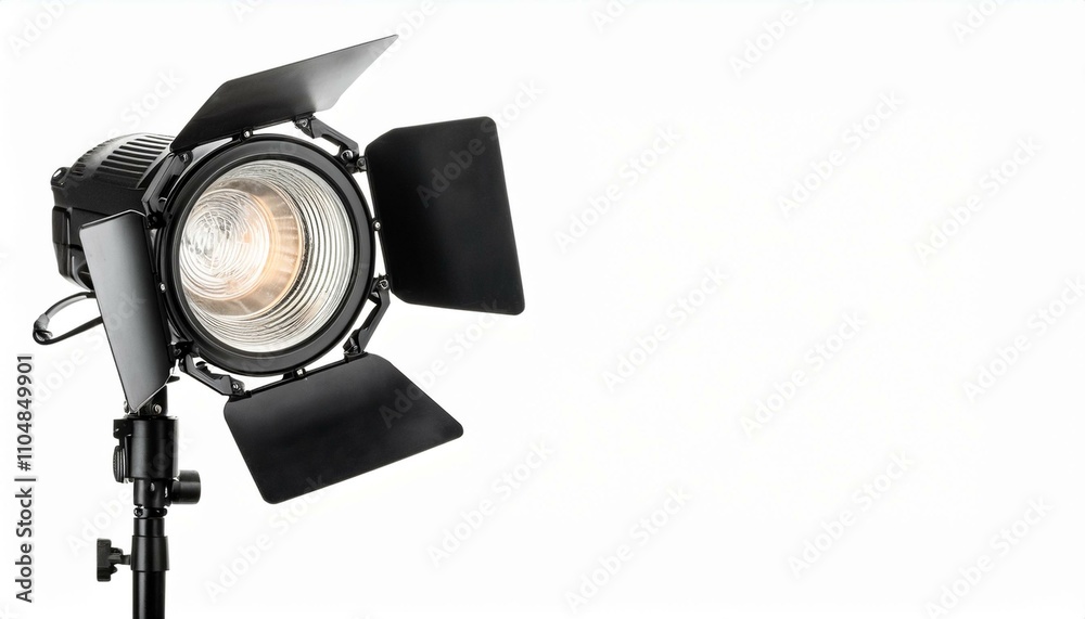Glowing studio strobe light isolated white background Glowing studio strobe light isolated white background