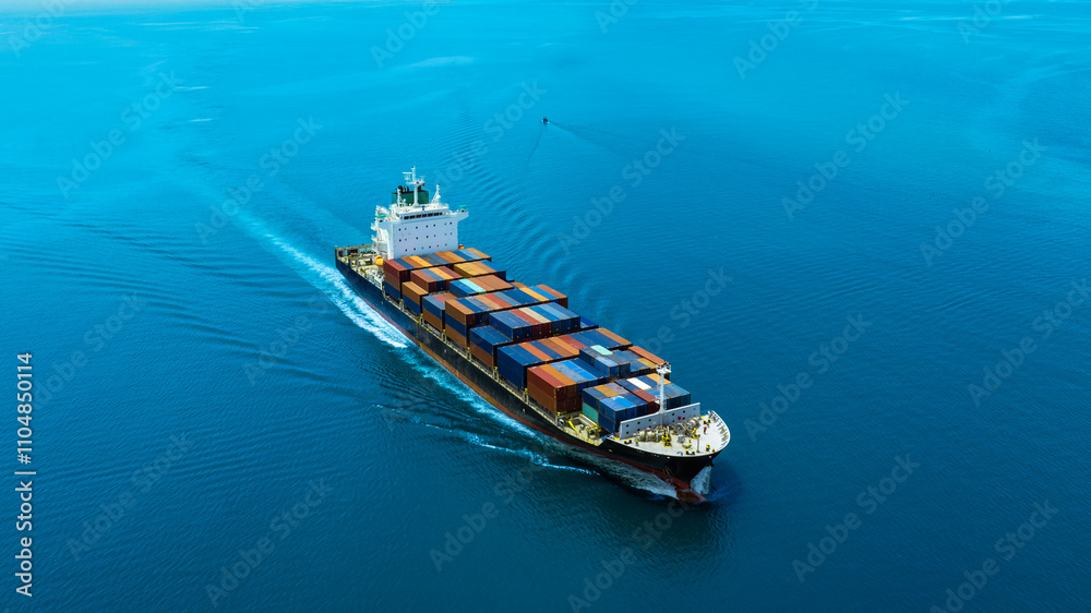 Aerial view of the freight shipping transport system cargo ship container. international transportation Export-import business, logistics, transportation industry concepts Aerial view of the freight shipping transport system cargo ship container. international transportation Export-import business, logistics, transportation industry concepts