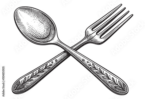 crossed Fork Spoon sketch hand dawn drawing vector illustration
