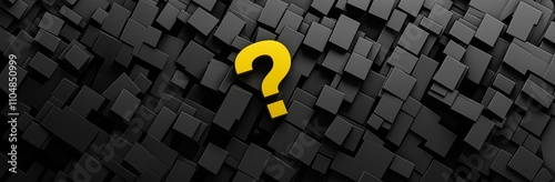 Yellow question mark on abstract black geometric background