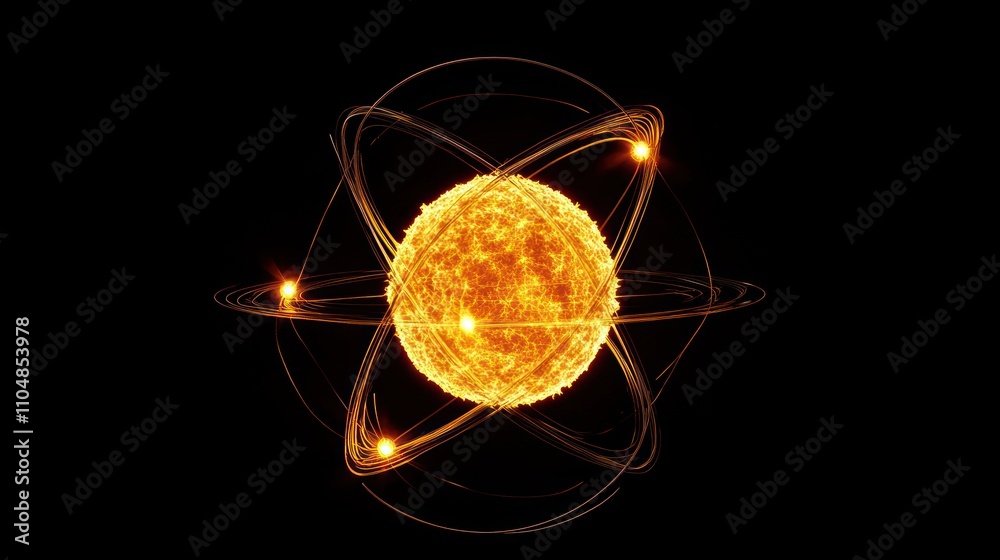 A stylized representation of the sun with orbital paths, symbolizing atomic structure. A stylized representation of the sun with orbital paths, symbolizing atomic structure.