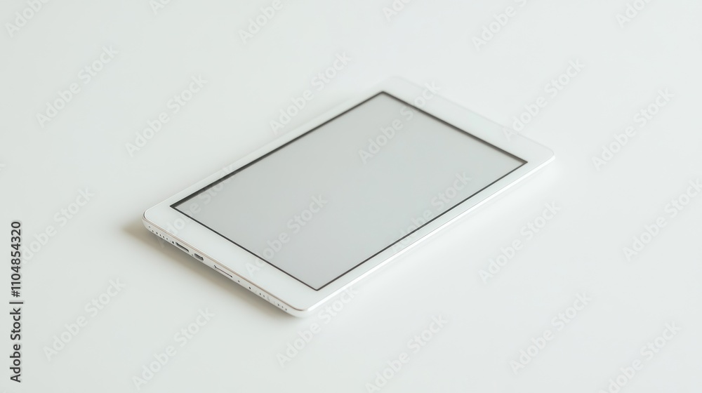A sleek white tablet lying flat on a light surface, ready for use. A sleek white tablet lying flat on a light surface, ready for use.