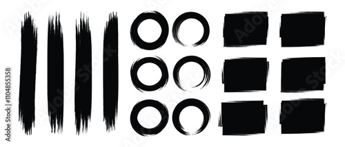 Big collection of black paint, ink brush strokes, brushes, lines, grungy. Dirty artistic design elements, boxes, frames. Vector illustration. Isolated on white background.  Vector paintbrush set.