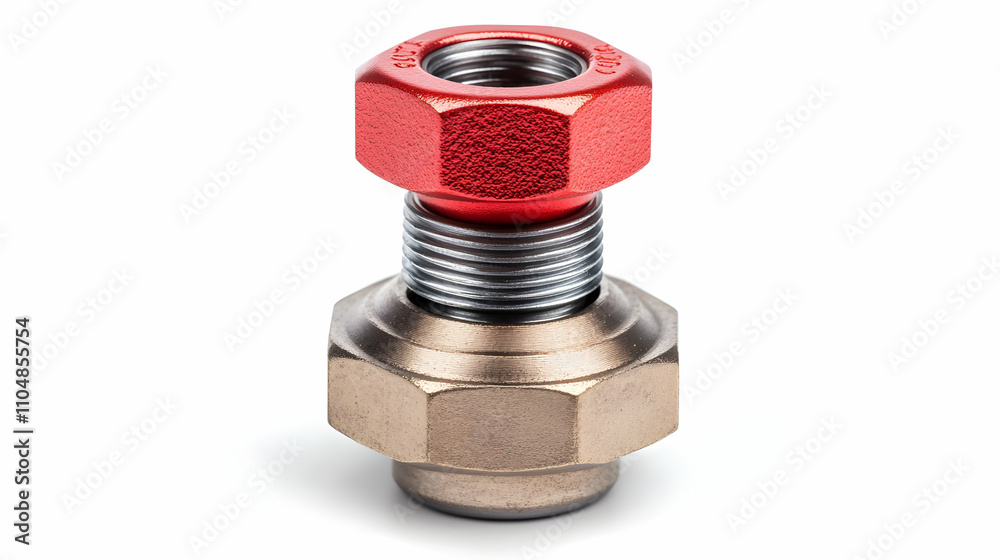Red and Gold Metal Fastener, A Detailed Close-up of Industrial Hardware Red and Gold Metal Fastener, A Detailed Close-up of Industrial Hardware