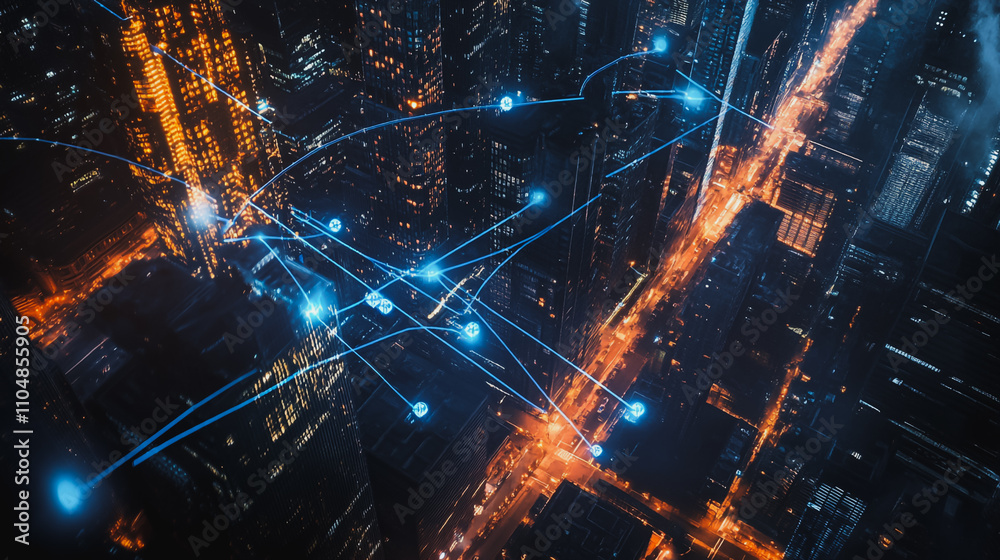 Smart digital city with connection cyber security network reciprocity over the twilight cityscape.future wireless digital city and social media networking systems that connects people within the city Smart digital city with connection cyber security network reciprocity over the twilight cityscape.future wireless digital city and social media networking systems that connects people within the city