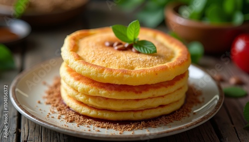 Delicious golden brown pancakes on a plate