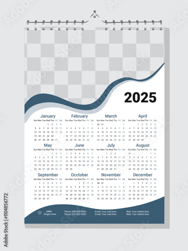 2025 wall calendar template, week starts Monday, Corporate 12 month wall calendar 2025 schedule.