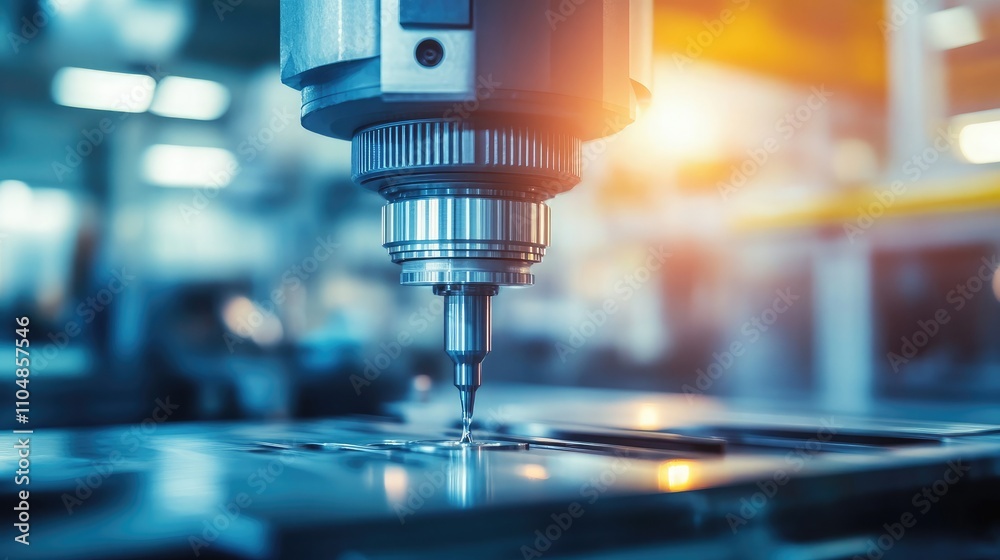 High-Precision CNC Machine Tool Working on Metal Workpiece in Modern Manufacturing Facility with Professional Equipment and Advanced Technology Lighting High-Precision CNC Machine Tool Working on Metal Workpiece in Modern Manufacturing Facility with Professional Equipment and Advanced Technology Lighting