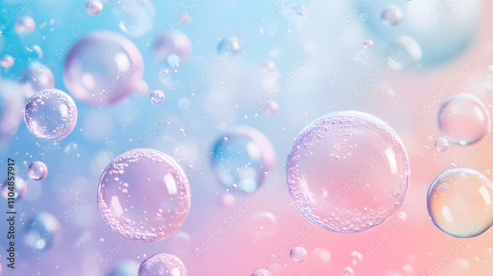 Soft pastel bubbles create a dreamy atmosphere in a gradient background during a tranquil afternoon
