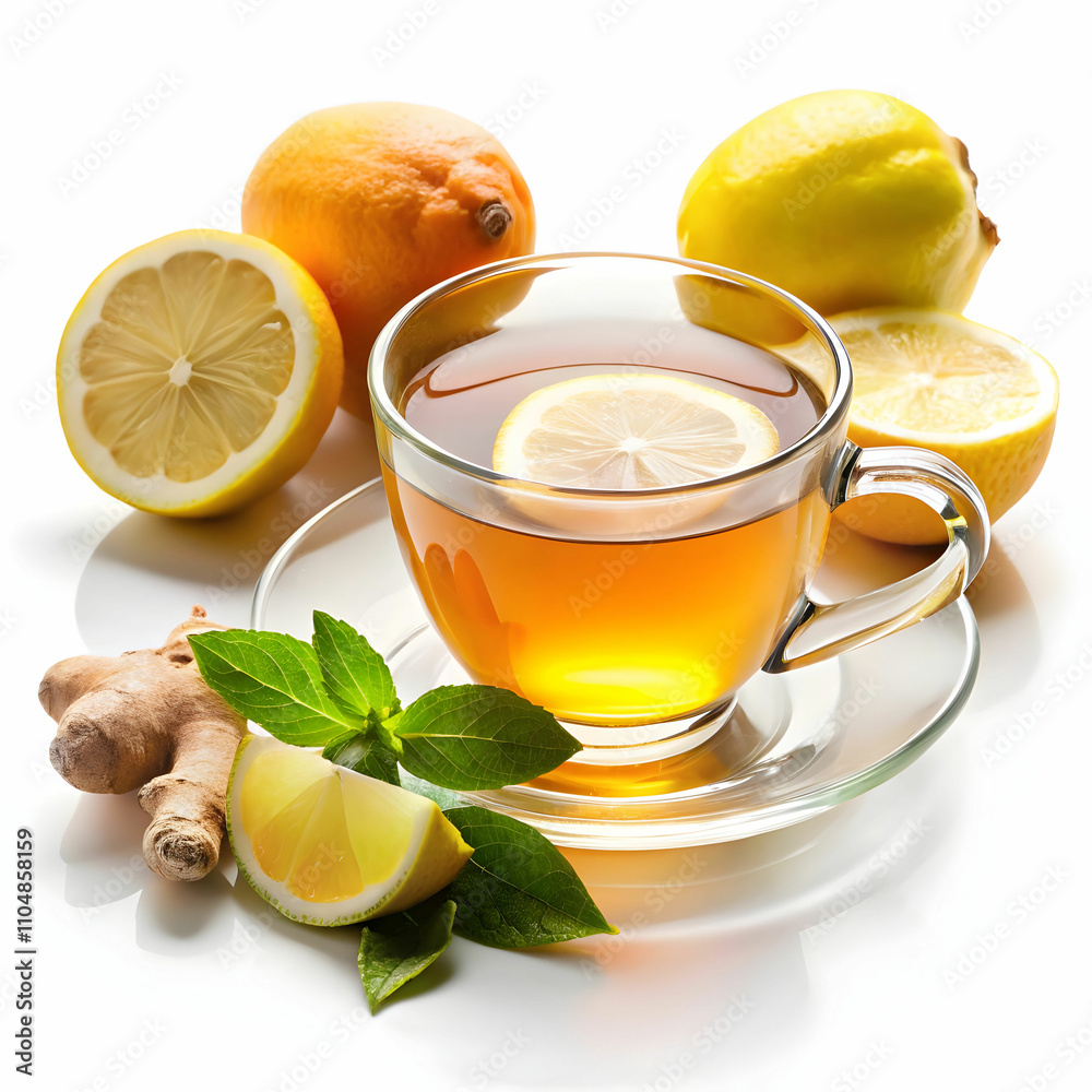 tea lemons and ginger on transparent background tea lemons and ginger on transparent background