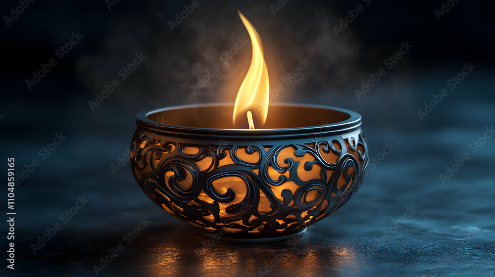 Ornate Candle Holder, Glowing Flame in Intricate Design, Dark Background, Digital Art Ornate Candle Holder, Glowing Flame in Intricate Design, Dark Background, Digital Art