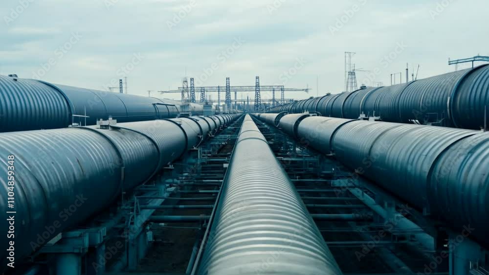 Industrial Pipeline Structure with Steel Pipes in Urban Setting Industrial Pipeline Structure with Steel Pipes in Urban Setting