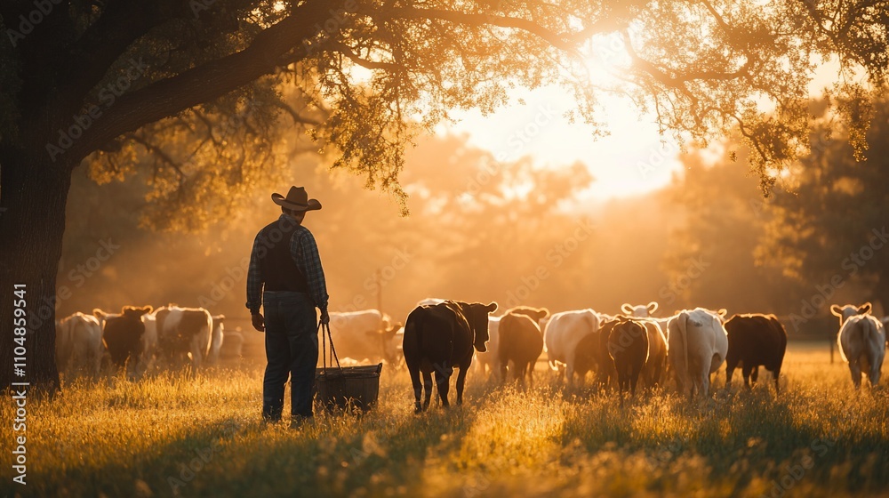 Silhouetted rancher tending cattle at sunset. (1) Silhouetted rancher tending cattle at sunset. (1)