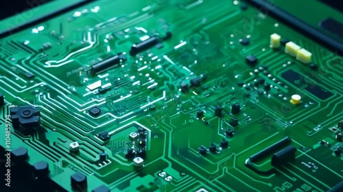 Close-Up View of A Circuit Board with Complex Electrical Patterns