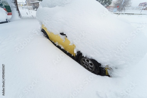 Impressive snowfall in Torrejon de Ardoz (Madrid) in the storm called Filomena, cars trapped. photo