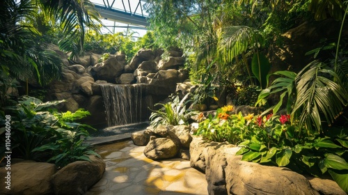 A robotic zoo showcasing android animals, lush jungle habitat, Zoological style