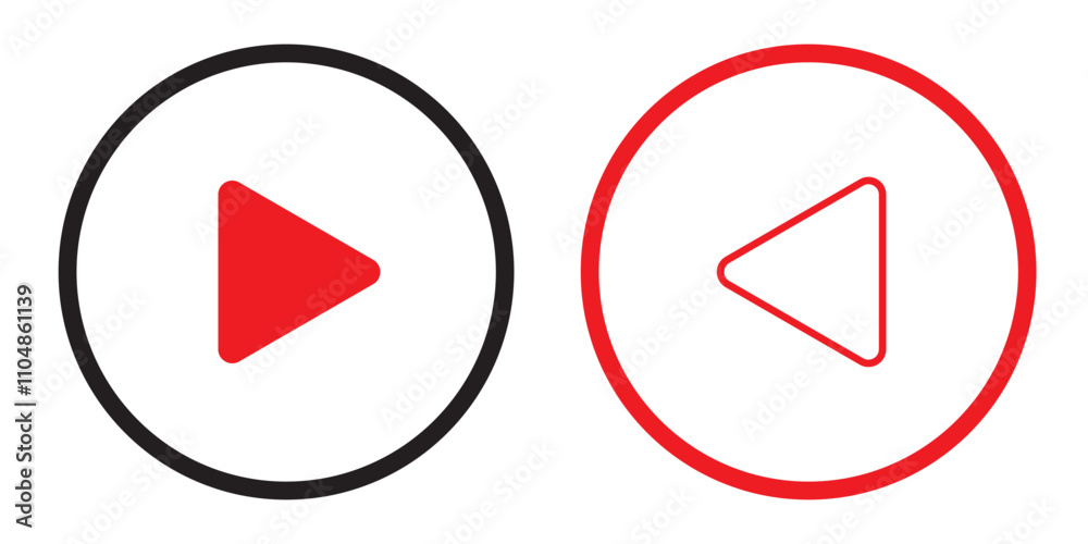 Play button logo minimalist icon. Bright red play button. Play button logo minimalist icon. Bright red play button.