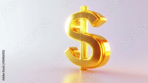 Bright gold dollar sign in 3D cartoon style with bold edges and a glossy finish, on a white background