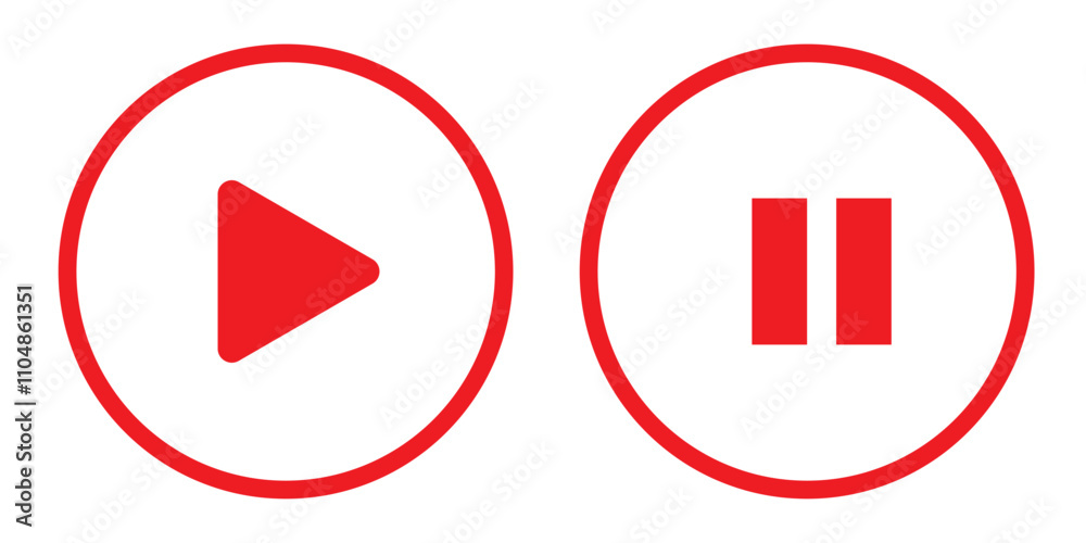 Play button logo minimalist icon. Bright red play button. Play button logo minimalist icon. Bright red play button.