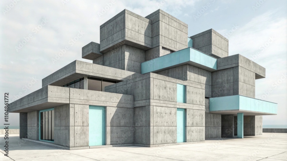 Modern architectural design featuring geometric concrete structures Modern architectural design featuring geometric concrete structures