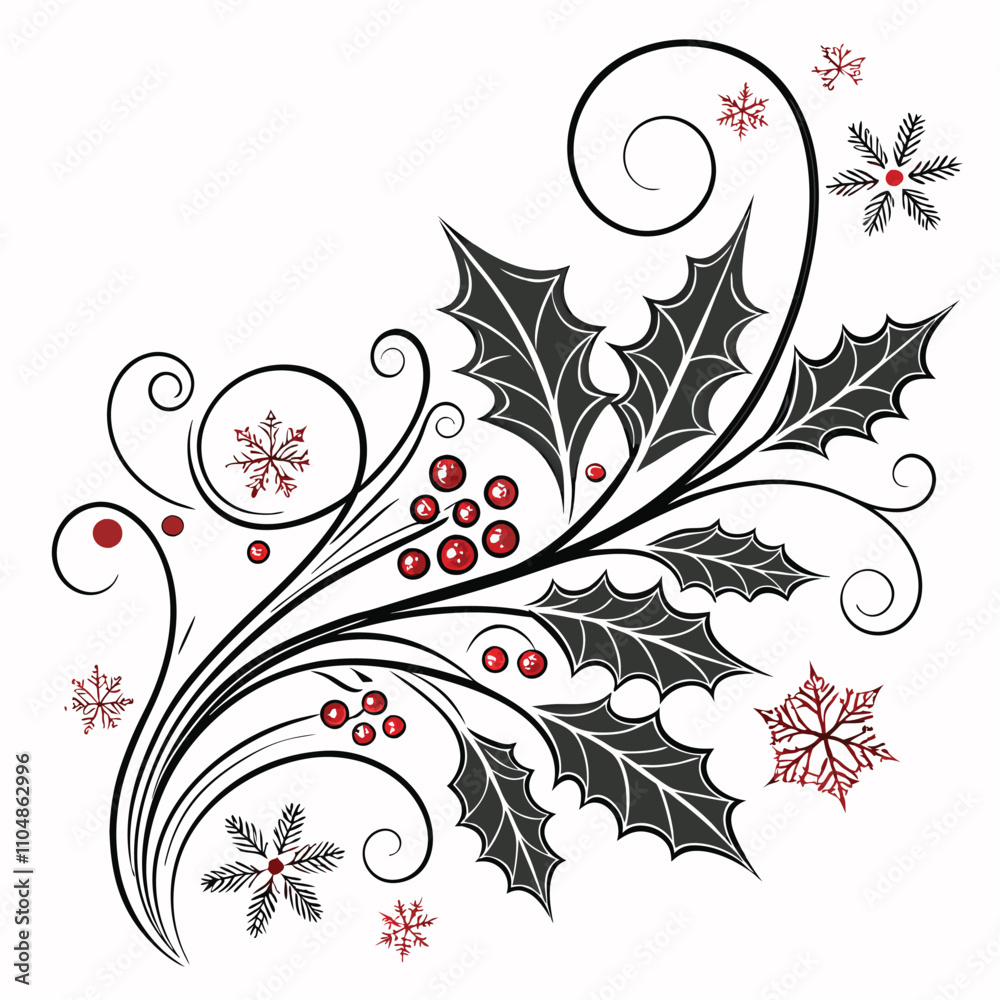  Intricate Hand-Drawn Holly and Christmas Tree Leave