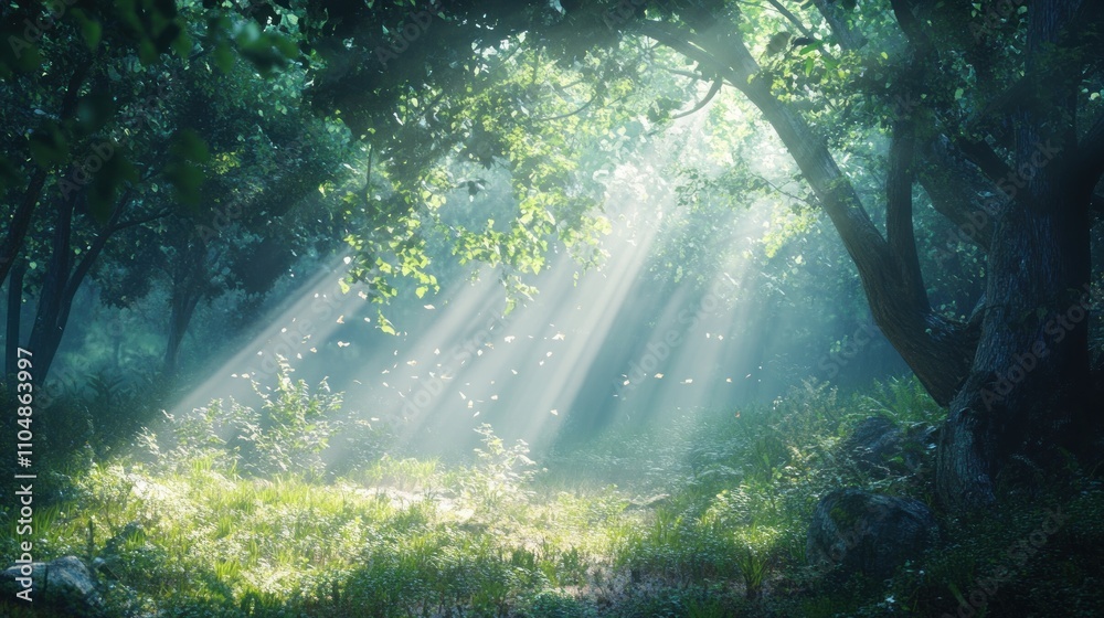 Sunbeams Through Forest Canopy Sunbeams Through Forest Canopy