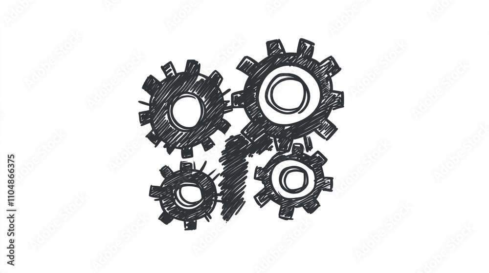 Interlocking Gears: A Hand-Drawn Illustration of Mechanical Synergy Interlocking Gears: A Hand-Drawn Illustration of Mechanical Synergy
