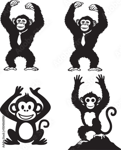 Monkey 4 set illustration vector styles silhouette with white background 

