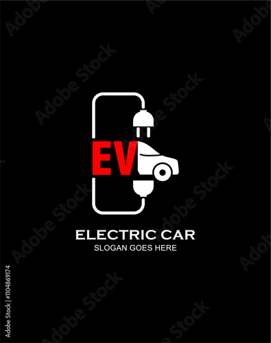 Electric car with plug icon symbol, EV car, Green hybrid vehicles charging point logotype, Eco friendly vehicle concept, Vector illustration