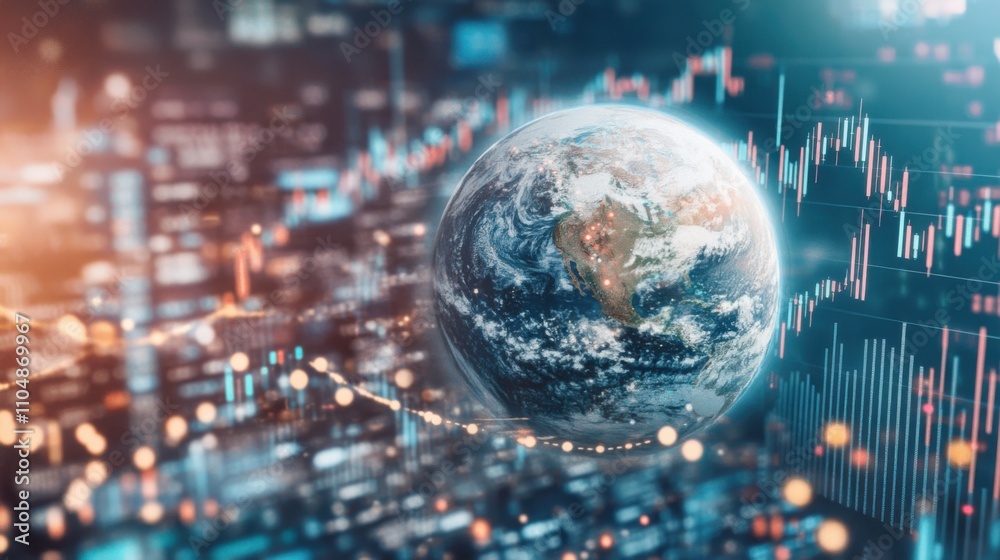 Fototapeta premium Digital Globe Over Financial Data and Stock Market Analysis