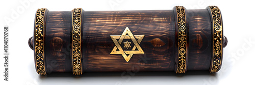 Rustic Wooden Tzedakah Box Embellished with Gold Accents - Symbol of Charitable Giving in Jewish Tradition photo