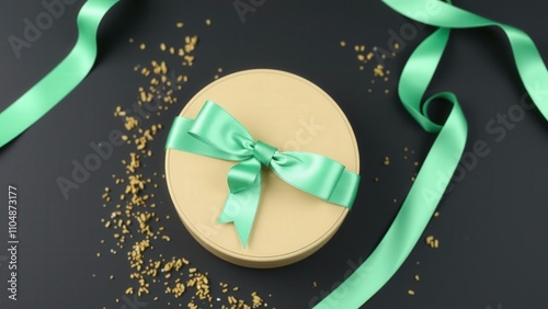 Elegant Gift Box with Green Ribbon, Perfect for Special Occasions, Enhance Your Presentation with a Touch of Luxury photo