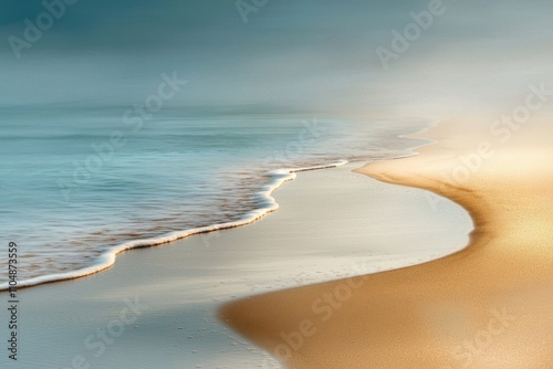 A beach scene with a blue ocean and a white sandy beach