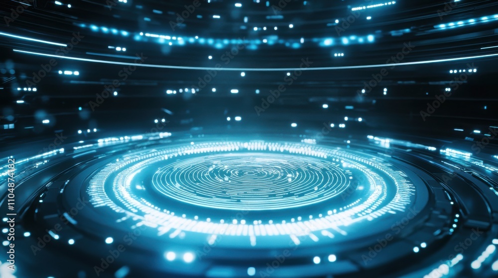 Abstract Digital Circles with Bright Blue Lights and Motion Effects Abstract Digital Circles with Bright Blue Lights and Motion Effects