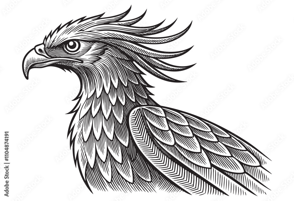 Fototapeta premium Phoenix bird head sketch hand dawn drawing vector illustration