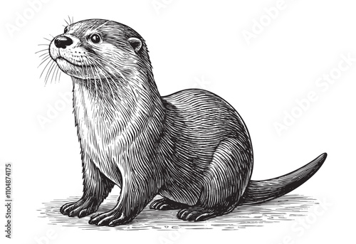 otter sketch hand dawn drawing vector illustration