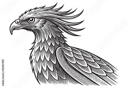 Phoenix bird head sketch hand dawn drawing vector illustration