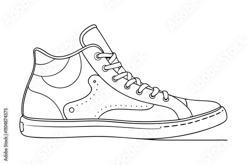 Line Drawing of High-Top Sneaker - Vector Art Illustration 