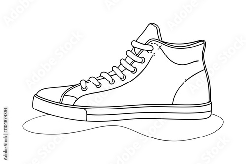 Line Drawing of High-Top Sneaker - Vector Art Illustration 