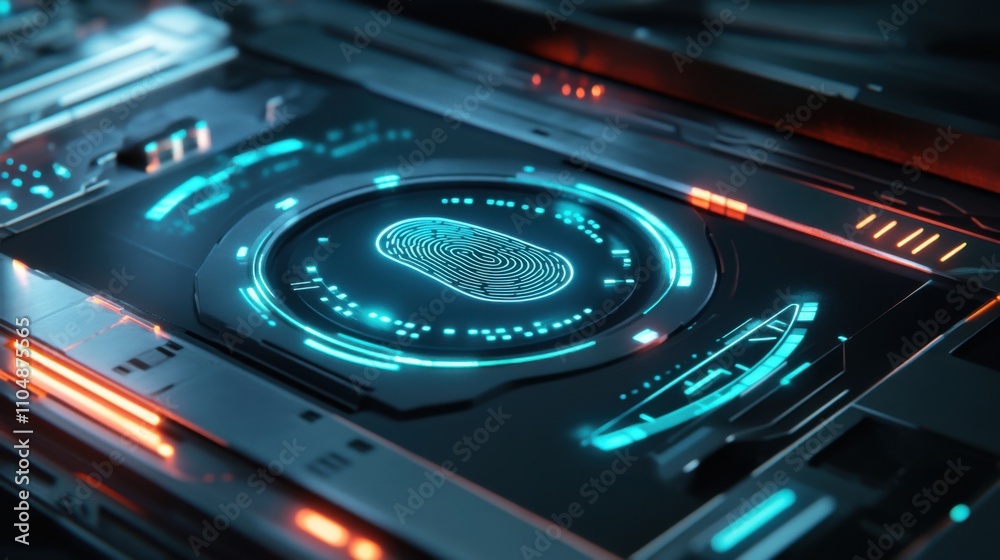 Futuristic Digital Fingerprint Scanner Interface with Neon Lights Futuristic Digital Fingerprint Scanner Interface with Neon Lights