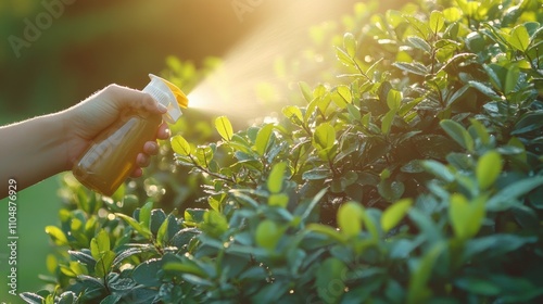 Morning Worker Spraying Mosquito Repellent Outdoors