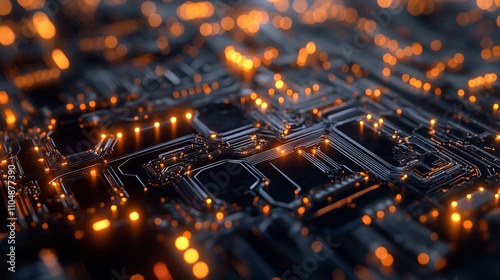 Abstract high-tech background, 3D rendering of technological circuits and chips photo