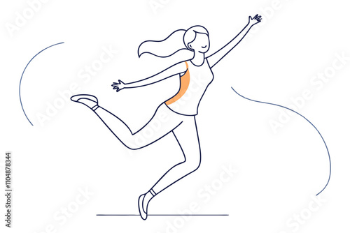 Line Drawing of Joyful Woman Jumping in the Air